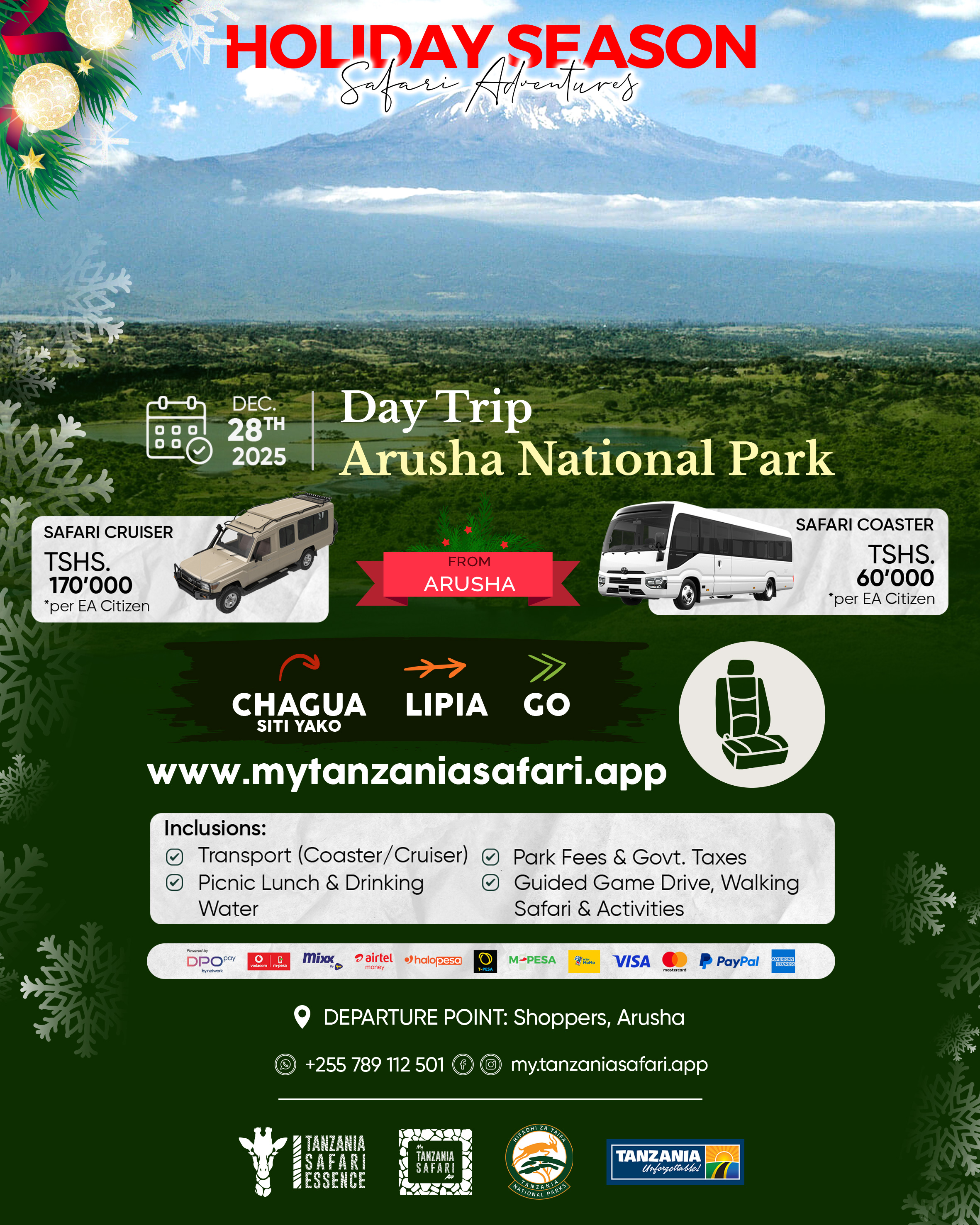Day Trip - Hifadhi ya Taifa Ya Arusha (kutokea Arusha Mjini)