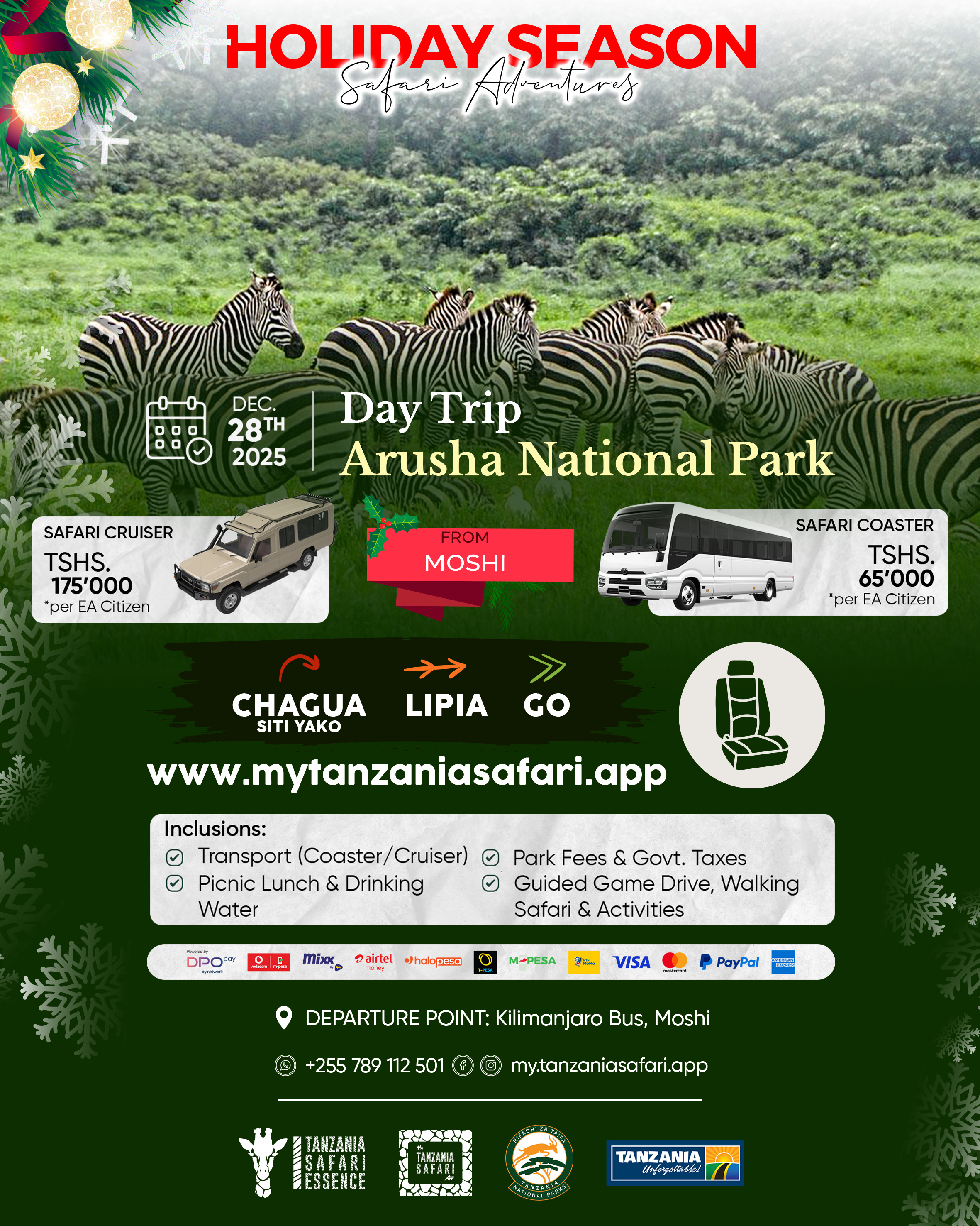 Safari ya Siku 1 - Hifadhi ya Taifa ya Arusha (kutokea Moshi)