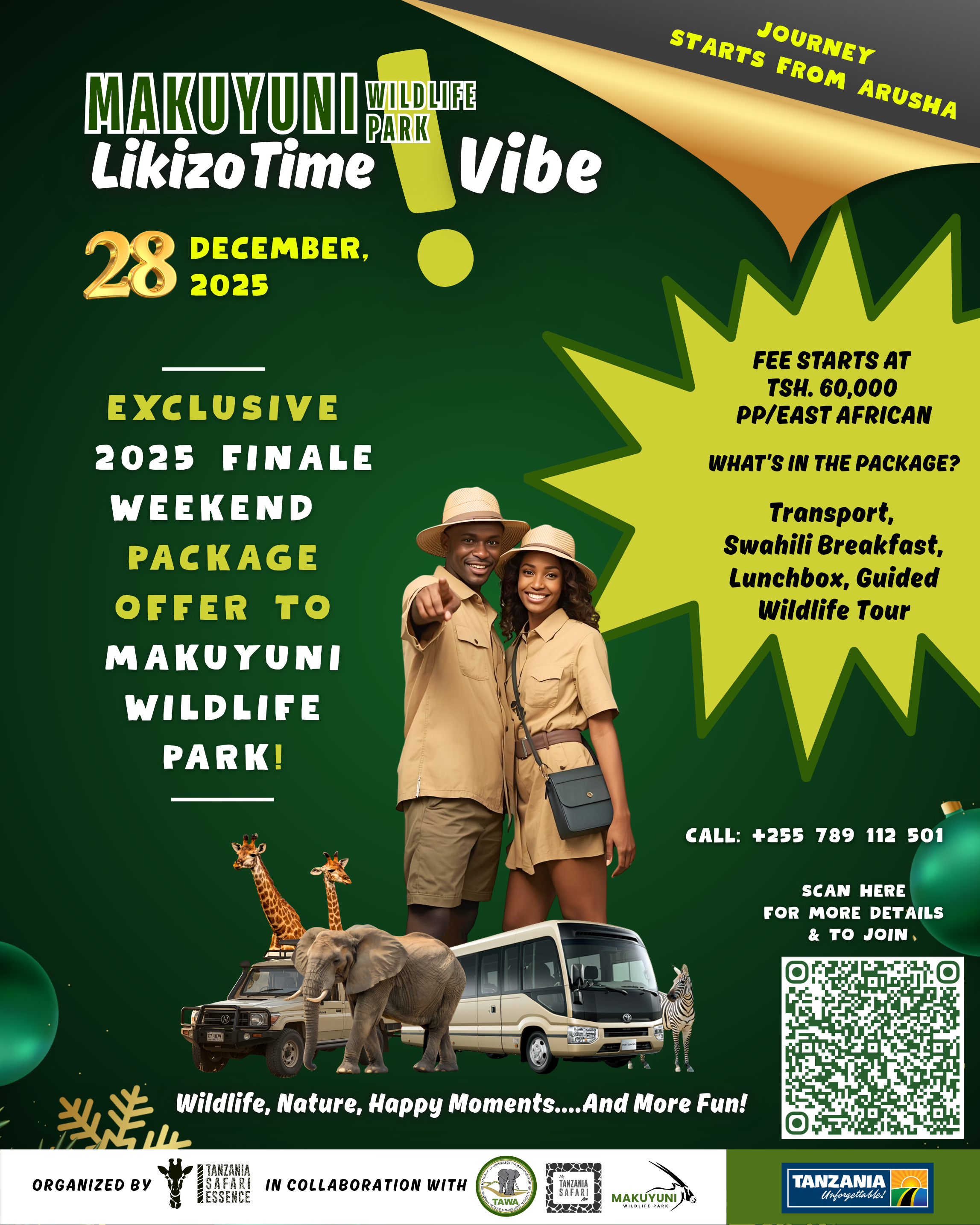 EXCLUSIVE 2025 Finale Weekend - 28 Dec. 2025 Day Trip (from Arusha) - Makuyuni Wildlife Park