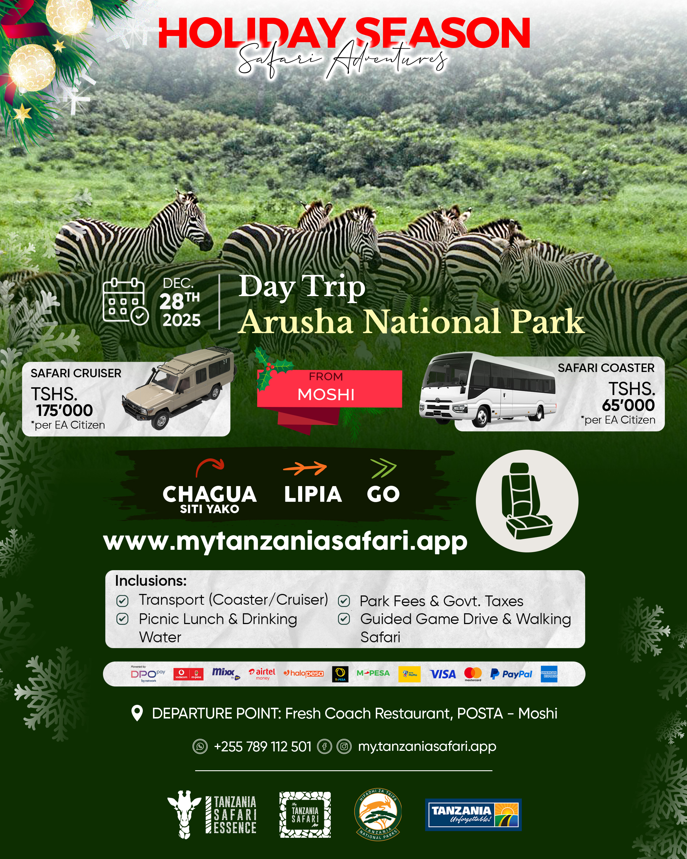 Safari ya Siku 1 - Hifadhi ya Taifa ya Arusha (kutokea Moshi)